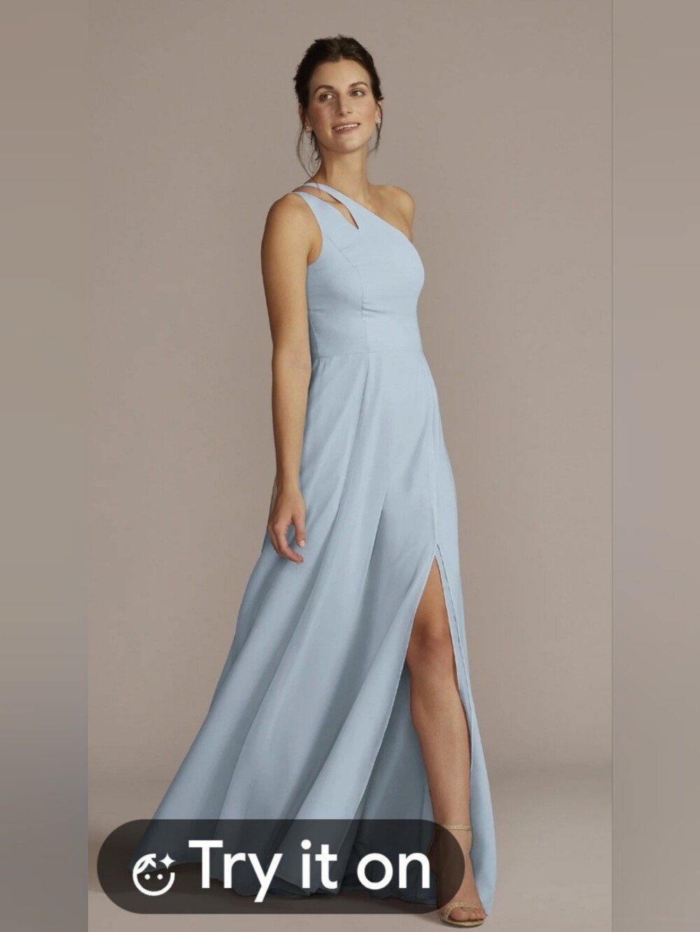NWT David's Bridal Asymmetrical One-Shoulder Dusty Blue Maxi Dress Size 6